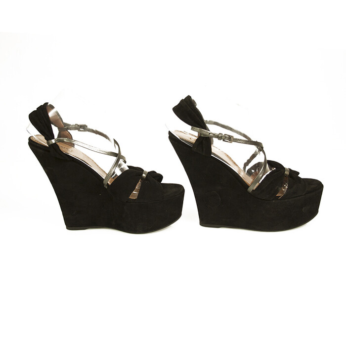 Alaia Black Suede Leather High Heel Wedges Platform Sandals Shoes size 40