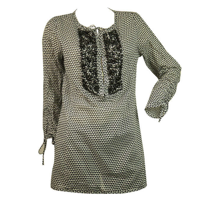 Steffen Schraut  Black & White Beaded Tunic Geometrical Tie Front Top Blouse