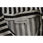 Citron & Miel Black & White Striped Button Down Wide Sleeves Cotton Shirt size 2