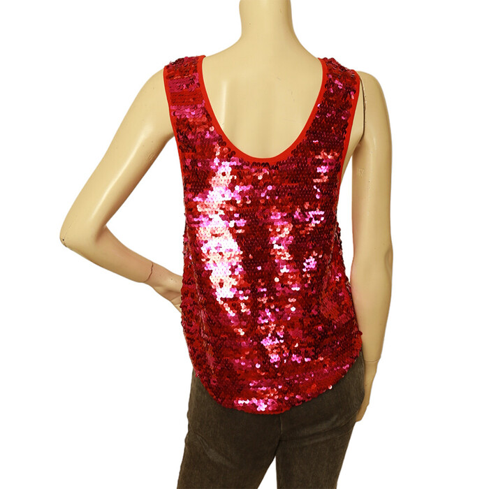 Sonia Rykiel fully sequined red & fuschia stripe sequin tank vest sleeveless top