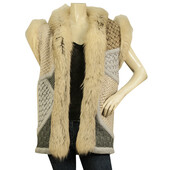 Emilio Pucci Beige Gray Renard Lapin Fur Wool Vest Sleeveless Jacket Gillet 42