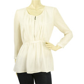 Burberry Cream Zipper Front Fitted Waist Long Sleeve Blouse Top size UK 8, US 6