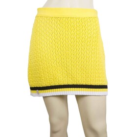 Philipp Plein Yellow Cable Knit Cotton Mini Skirt Skull Black &amp; White Stripes M