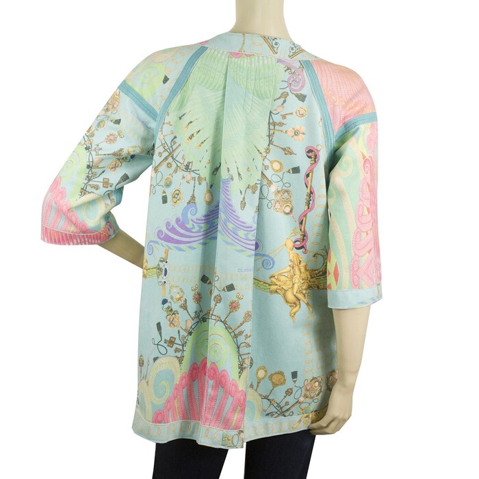 Cavalli Class Turqoise Floral Two Sided Double Face Jacket Long Cardigan sz 40