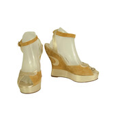 Terry De Havilland Iconic Margaux Beige Suede Gold Wedges Platform Sandals 40