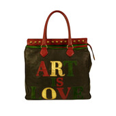 MOSCHINO Redwall 1990s "Art is Love" Vintage Multicolor Handbag Heart Rivets