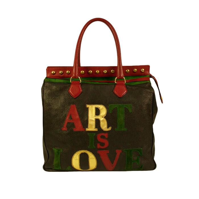 MOSCHINO Redwall 1990s "Art is Love" Vintage Multicolor Handbag Heart Rivets