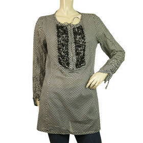 Steffen Schraut  Black &amp; White Beaded Tunic Geometrical Tie Front Top Blouse