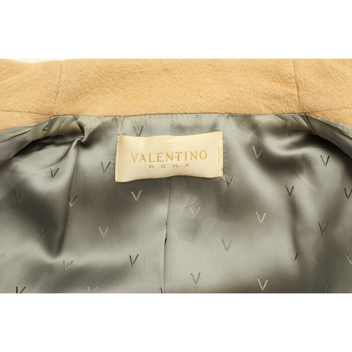 Valentino Double-breasted beige wool coat gold buttons militaire style stand up collar