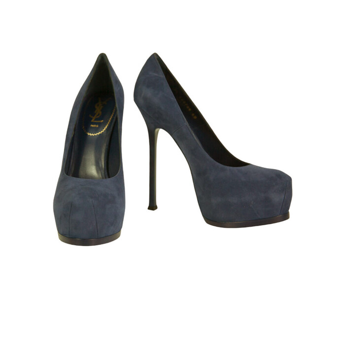 NWOB Yves Saint Laurent Blue Suede Tribute Tribtoo Heels Platform Pumps 40 Shoes