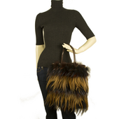 Fendi Long Hair Fox Stripped Fur Brown Leather Shoulder Bucket Tote Bag Handbag