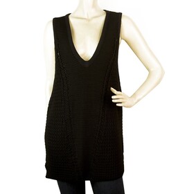 Helmut Lang Black Linen Blend Knitted Oversize V - Neckline Vest Long Top Size S