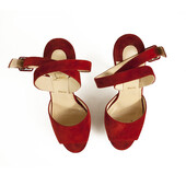 Christian Louboutin Louloudance Red Suede Platform Red Sole Sandal Heels 37,5eu