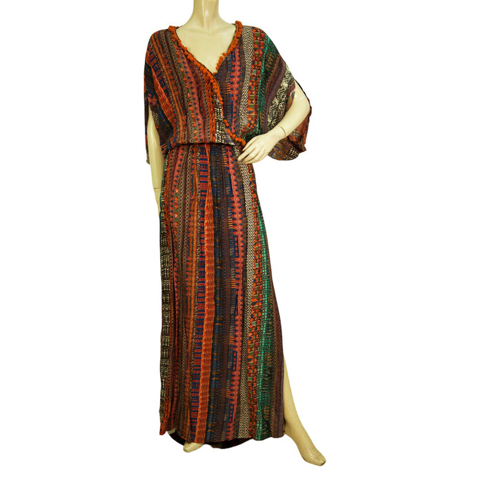 Milla Multicolor Ethnic Print Maxi Kaftan Long Summer Viscose Dress size S/M