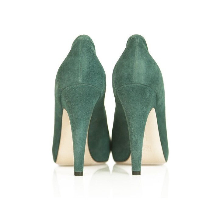 Gianvito Rossi Teal See Green Suede Peep Toe Pumps Slim High Heels Shoes sz 41