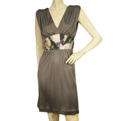 Ted Baker Gray Floral Waist Sleeveless Draped Viscose Dress size 2