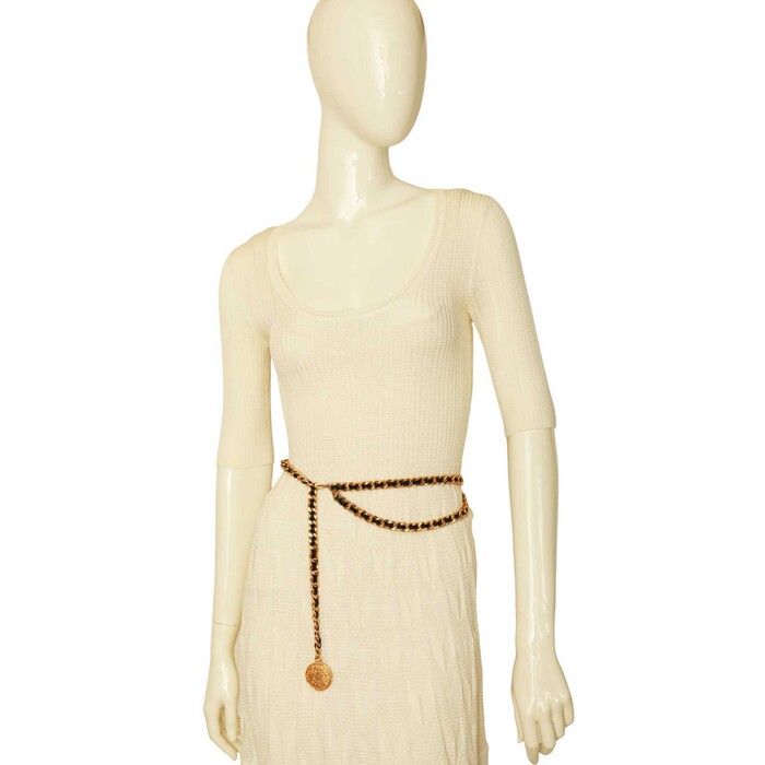 Chanel Vintage 1995 Single (with double drop) Strand Gold tone Chain Tag & Drop Belt CC adjustable