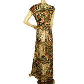 Devotion Multicolor Tribal Short Sleeve Maxi Belted Long Summer Dress size S