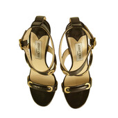 Jimmy Choo Black Leather Gold Grommets Strappy Sandals Heels shoes size 40