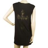 Philipp Plein black modal back cross shoulders embellised design mini dress sz S