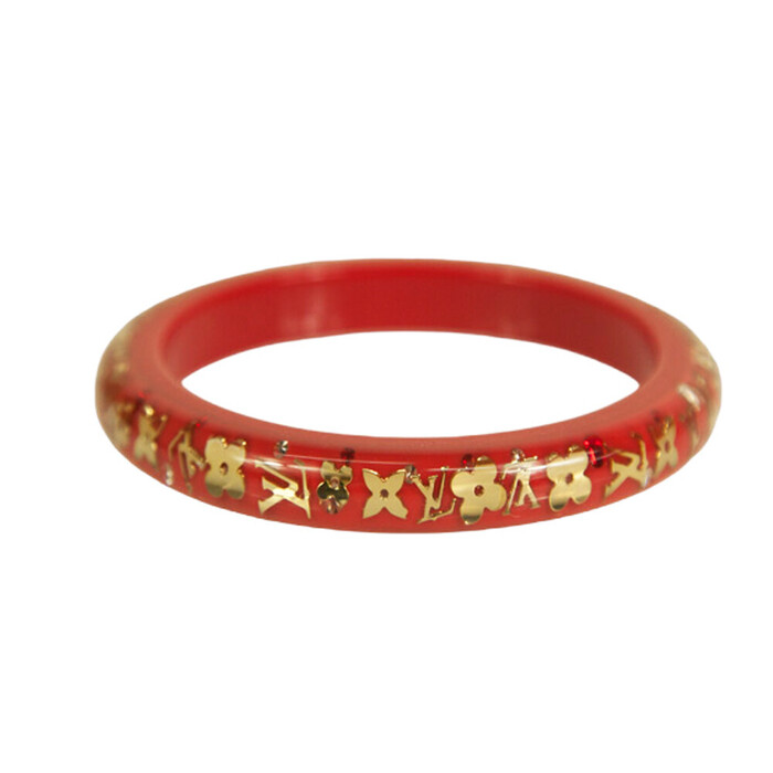 Louis Vuitton Thin Inclusion PM coral red with gold resin sequins bangle bracelet