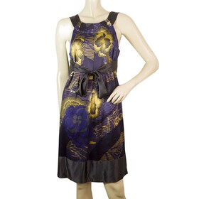 Ted Baker Blue &amp; Yellow Floral Sleeveless Knee Length Silk Dress size 2