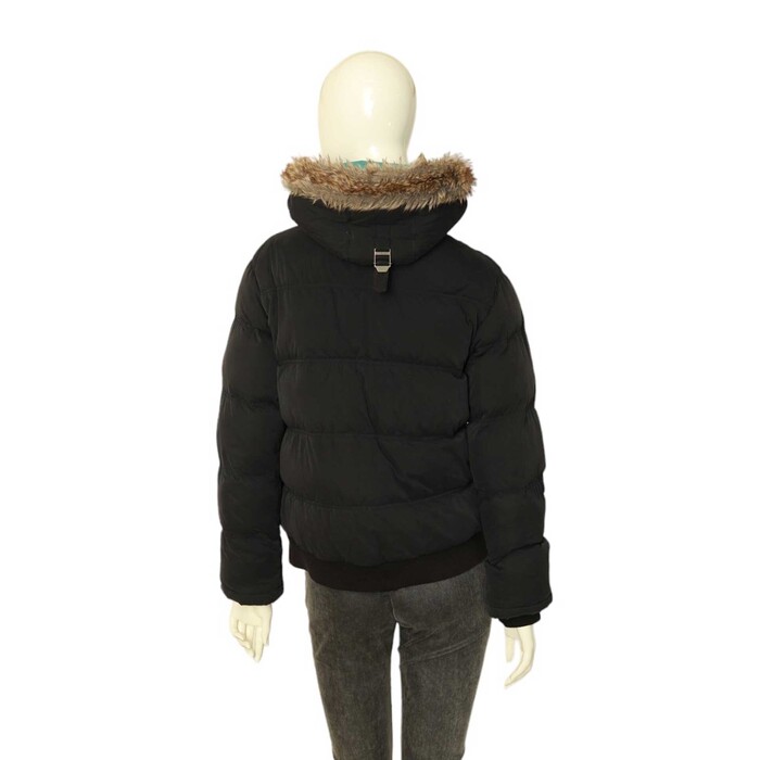 Burberry Black Puffer Removable Hood with Fur Trim Jacket size 14Y XS 164cm tall