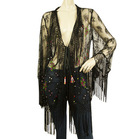 Antica Sartoria by Giacomo Cinque Black Lace Long Fringes Kimono Cardigan M