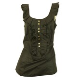 Juicy Couture Black Ruffled Cotton Tank Vest Blouse Top w. Gold Buttons - Size 4