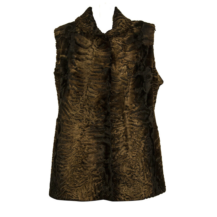 Swakara brown black ombre fur  with hook eye front vest sleeveless jacket gillet