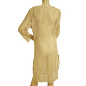 Lara Ethnics Beige Net Kaftan Cover Up Beach Summer Tassels Slits Dress - OS