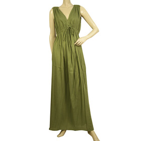 Loup Charmant Green Organic Cotton Sleeveless Summer Grecian Long maxi Dress