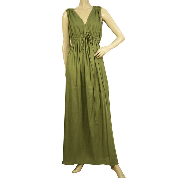 Loup Charmant Green Organic Cotton Sleeveless Summer Grecian Long maxi Dress