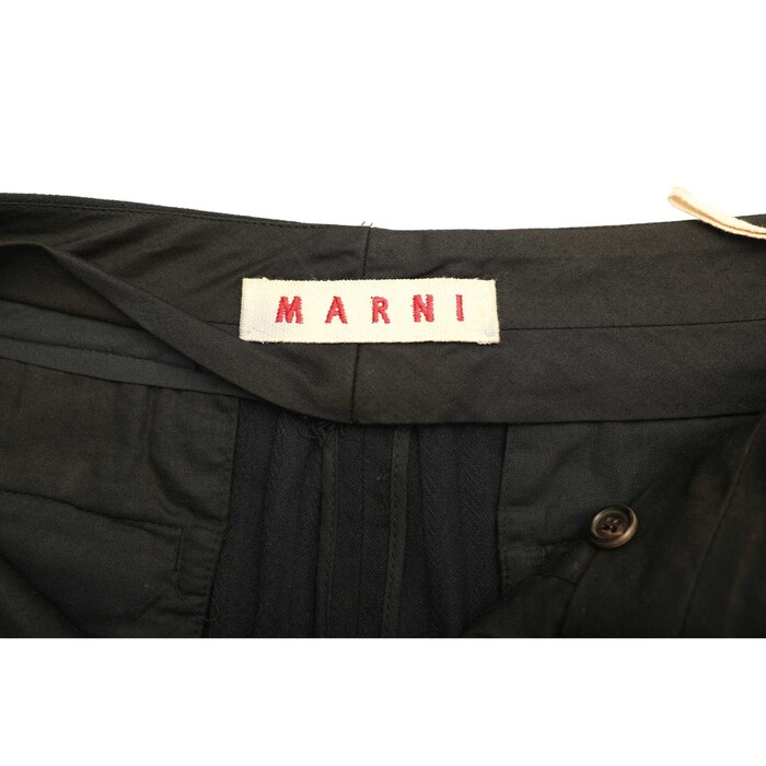 Marni Black Wool Cotton Rib Pattern Button Closure Trousers Pants size 42 It