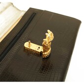 Gianfranco Ferre Black Lizard Leather Flap Top Clutch Bag Goldtone Lion Paw