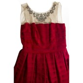 BCBG MaxAzria Red Ruffled Beaded Neckline Mini Length Dress size S