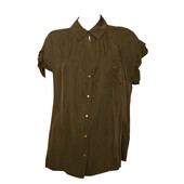 Diane Von Furstenberg DVF Boye Deux Khaki Green Snap Button Shirt Top size 8