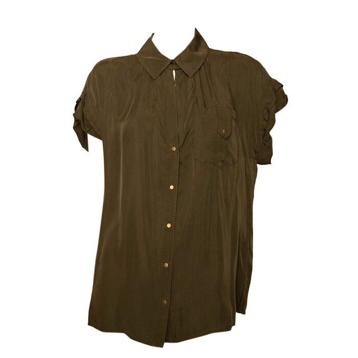 Diane Von Furstenberg DVF Boye Deux Khaki Green Snap Button Shirt Top size 8