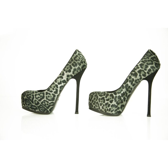 Yves Saint Laurent Gray Leopard Calf Hair Tribute Tribtoo Heels Pumps 40 Shoes