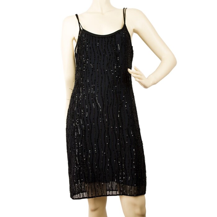 MCM spagetti sleeves beaded evening cocktail dress   38