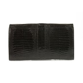 Vintage Black Croco Gold Tone Chain Flap Top Clutch Shoulder Evening Bag Handbag