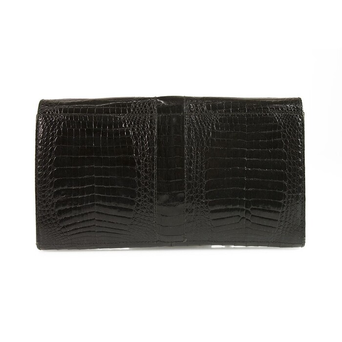 Vintage Black Croco Gold Tone Chain Flap Top Clutch Shoulder Evening Bag Handbag