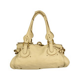 CHLOE Paddington Off White Pebbled Leather Iconic Satchel Shoulder Bag Handbag