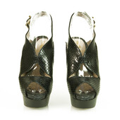 Fendi Black Snakeskin Leather Slingback High Heels Platform Pumps Shoes sz 36.5