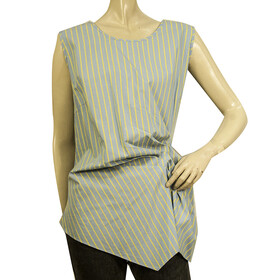 Steffen Schraut  Blue &amp; Yellow Stripes Sleeveless Tunic Pleats Top Blouse 46