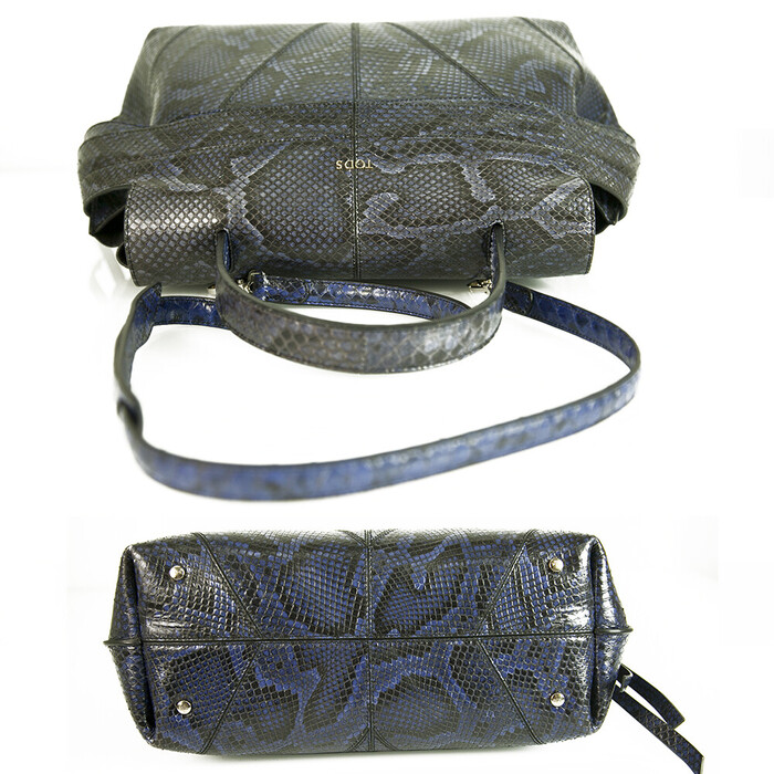 TODS Wave blue black snakeskin large satchel top handle crossbody bag