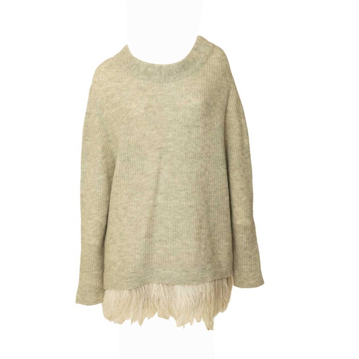 Riani Gray Wool Knit w. Ostrich Feathers Sweater Top size 44 Eur