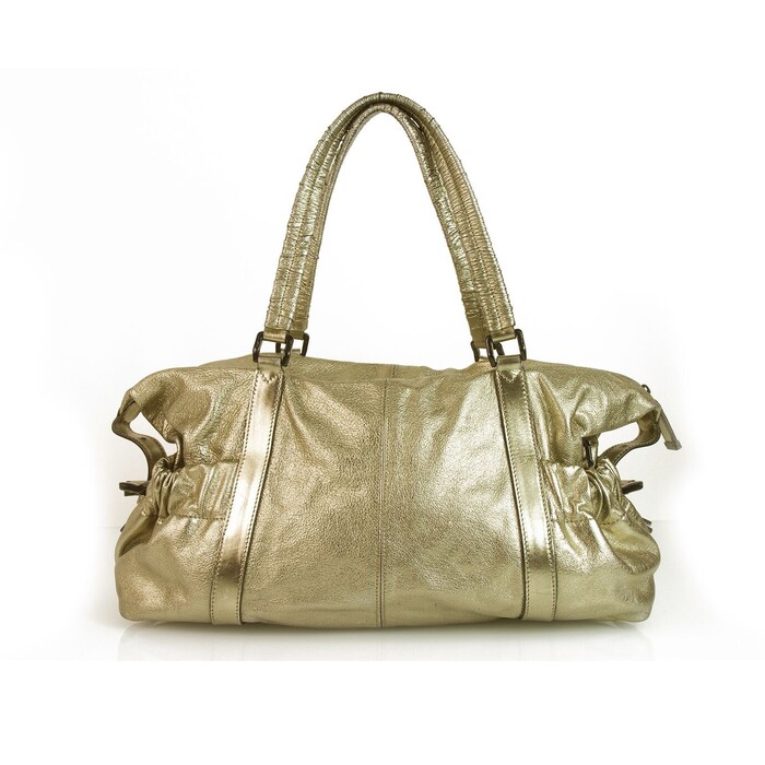 Burberry Farrar Metallic Gold Leather Drawstring Satchel Handbag Shoulder Bag