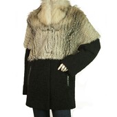 Jo Peters Beige Fur Black Wool Fabric Coat Jacket size S, superb