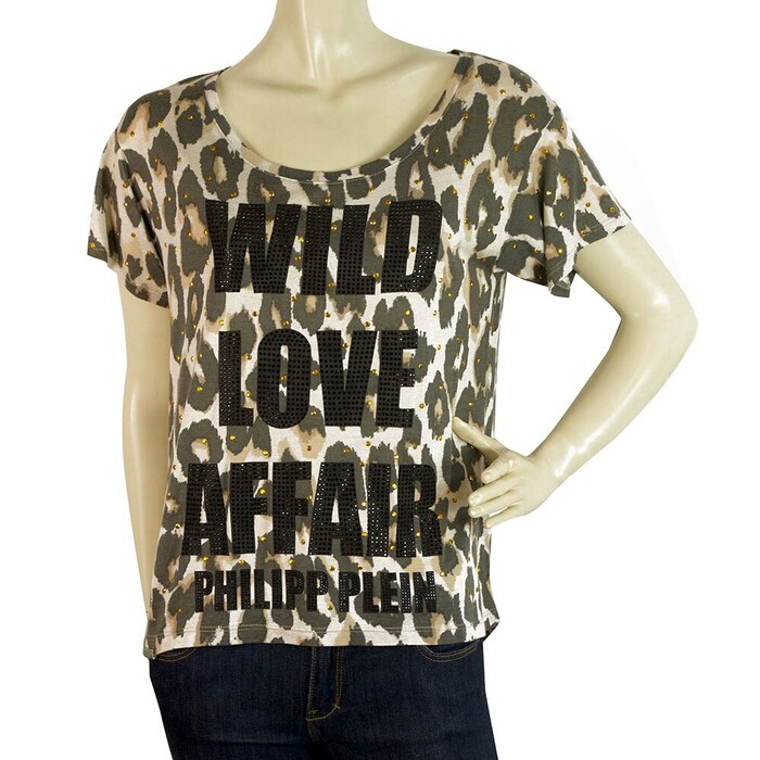 Philipp Plein Animal Print Wild Love Affair Sequined T-shirt Top Sz XS